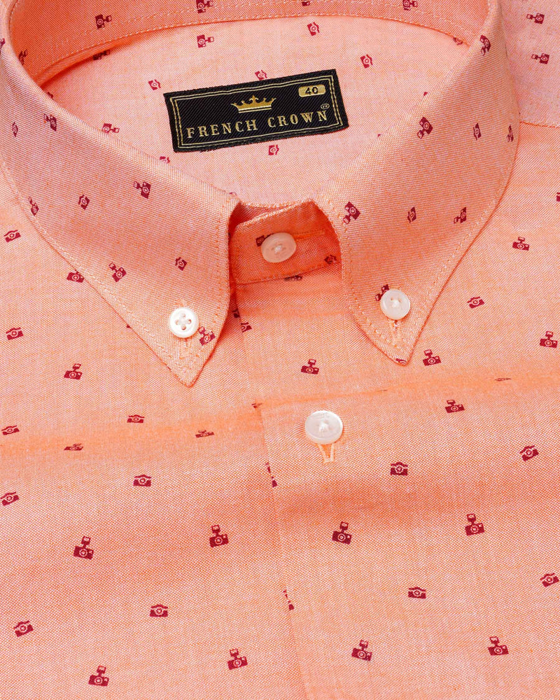 Dark Salmon Peach Camera Print Royal Oxford Shirt