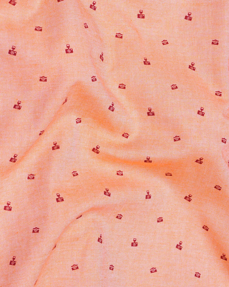 Dark Salmon Peach Camera Print Royal Oxford Shirt