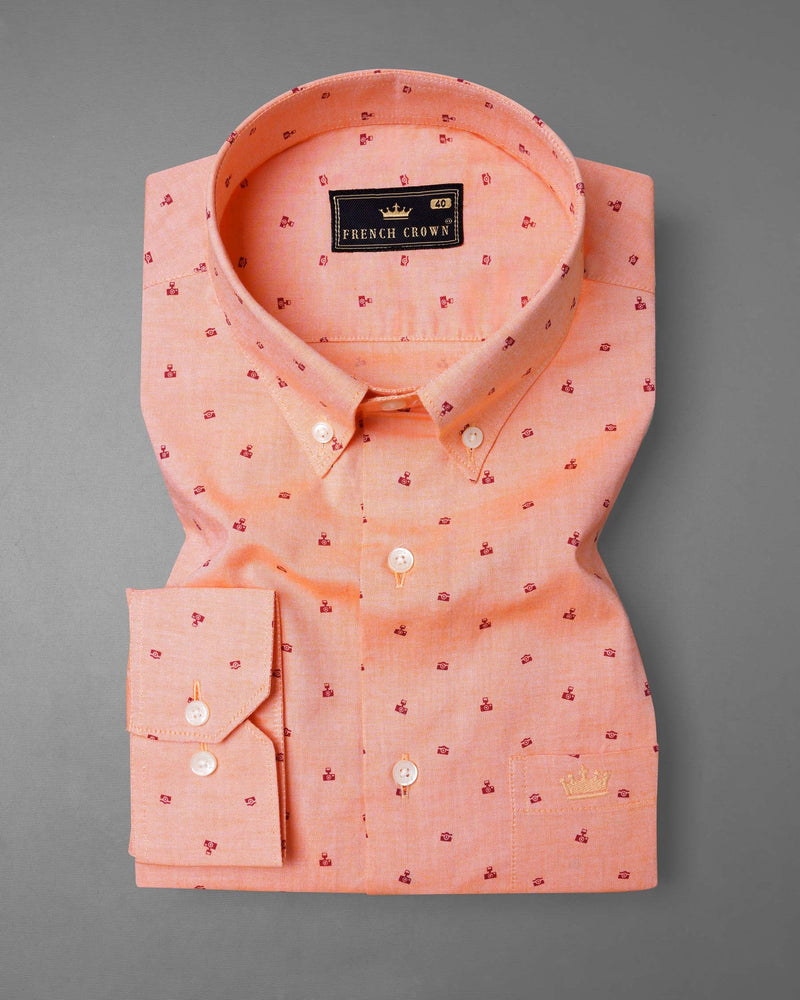 Dark Salmon Peach Camera Print Royal Oxford Shirt