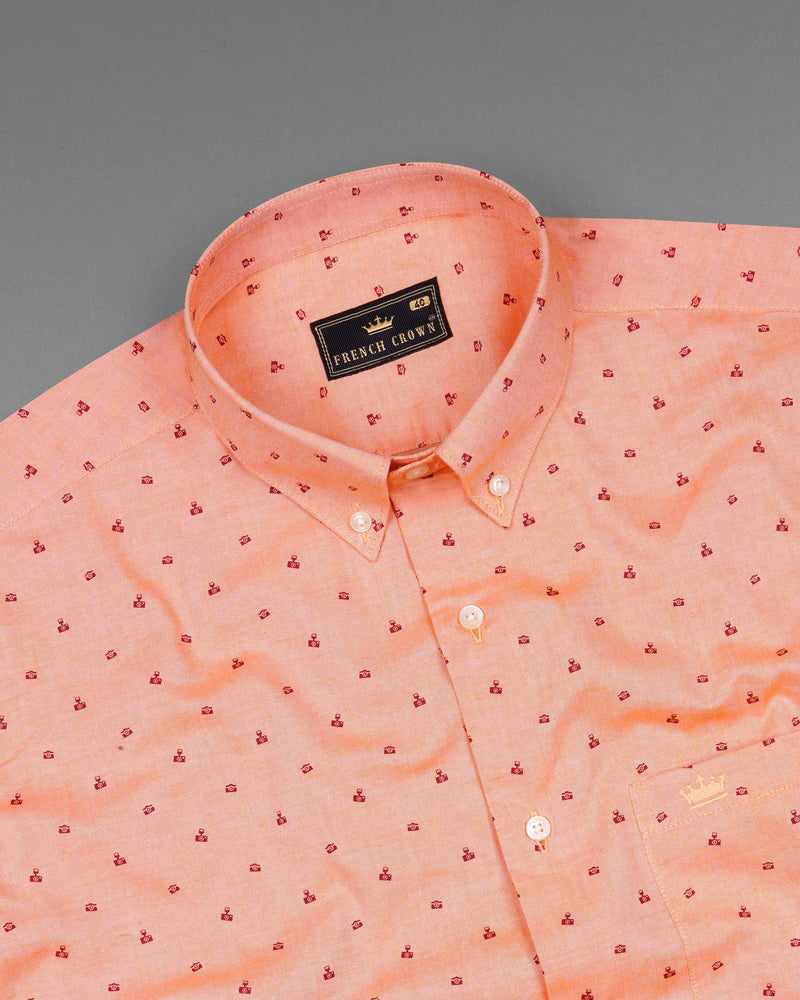 Dark Salmon Peach Camera Print Royal Oxford Shirt