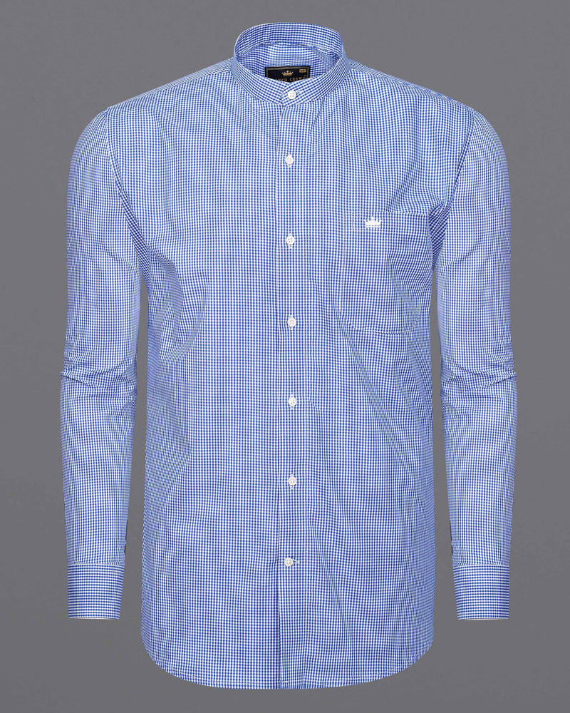 Indigo Blue With White Gingham Checkered Premium Cotton Shirt