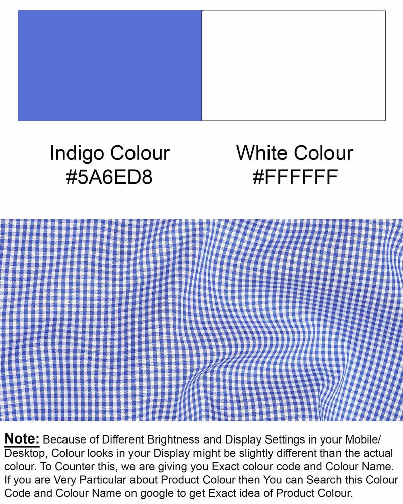 Indigo Blue With White Gingham Checkered Premium Cotton Shirt