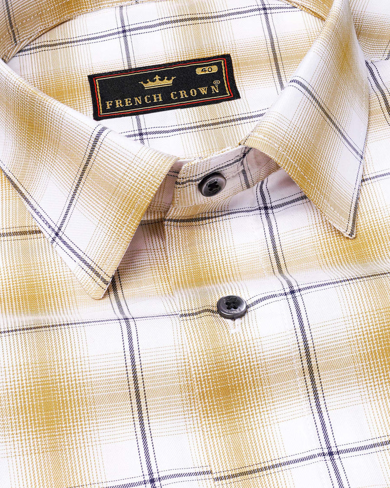 Desert Brown and White Twill Windowpane Premium Cotton Shirt