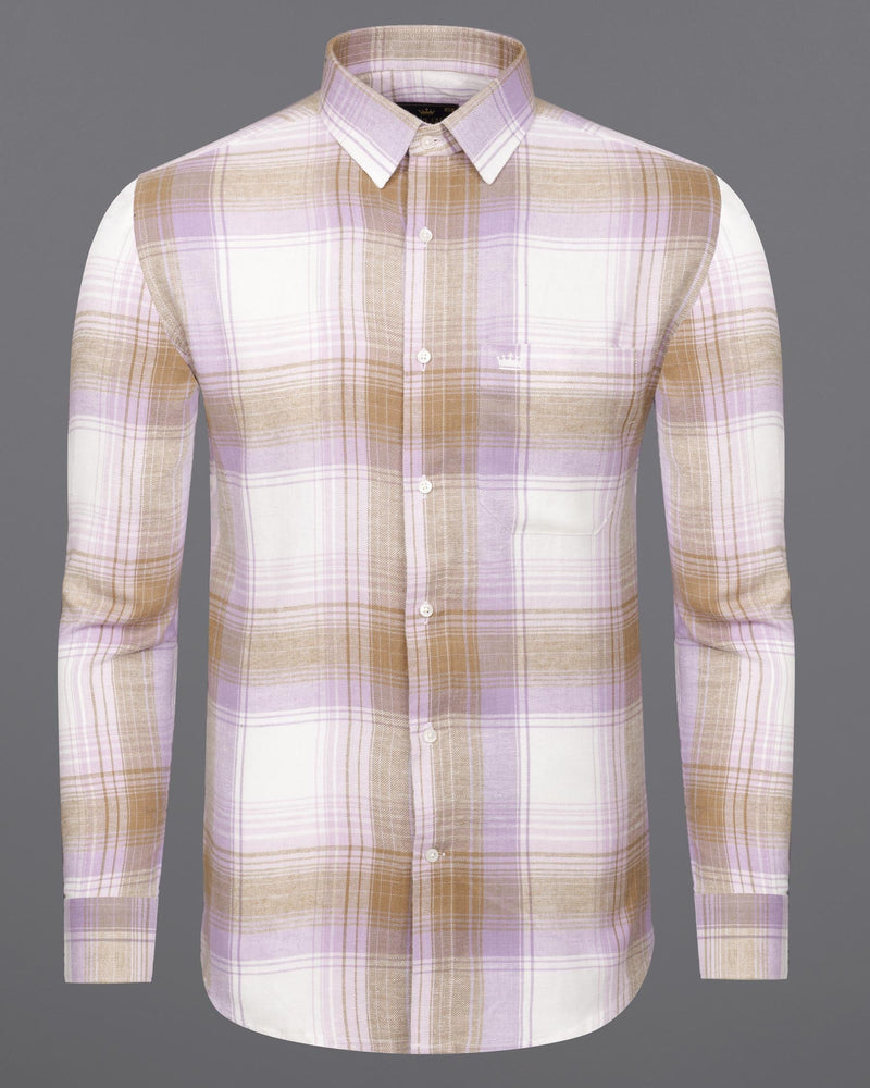 Off White and Vanilla Brown Plaid Flannel Shirt