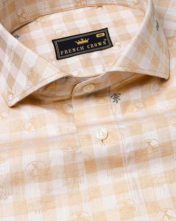 Chamois Peach and White Checkered Jacquard Textured Premium Giza Cotton Shirt