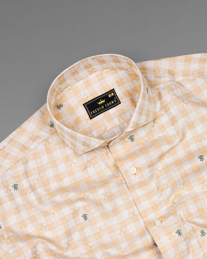 Chamois Peach and White Checkered Jacquard Textured Premium Giza Cotton Shirt