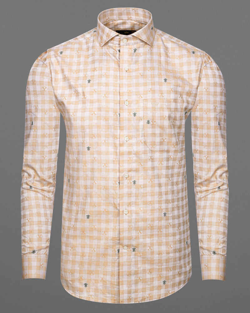 Chamois Peach and White Checkered Jacquard Textured Premium Giza Cotton Shirt