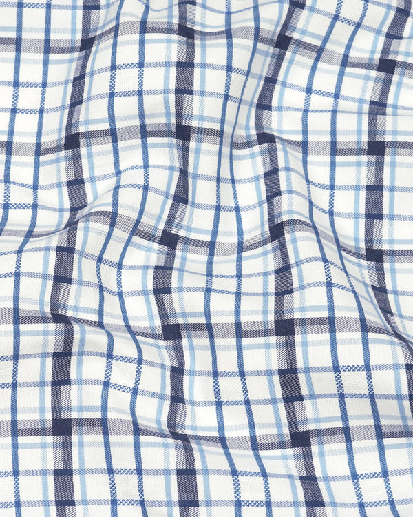 Limed Spruce Navy Blue and Metallic Blue and white Twill Plaid Premium Cotton Shirt