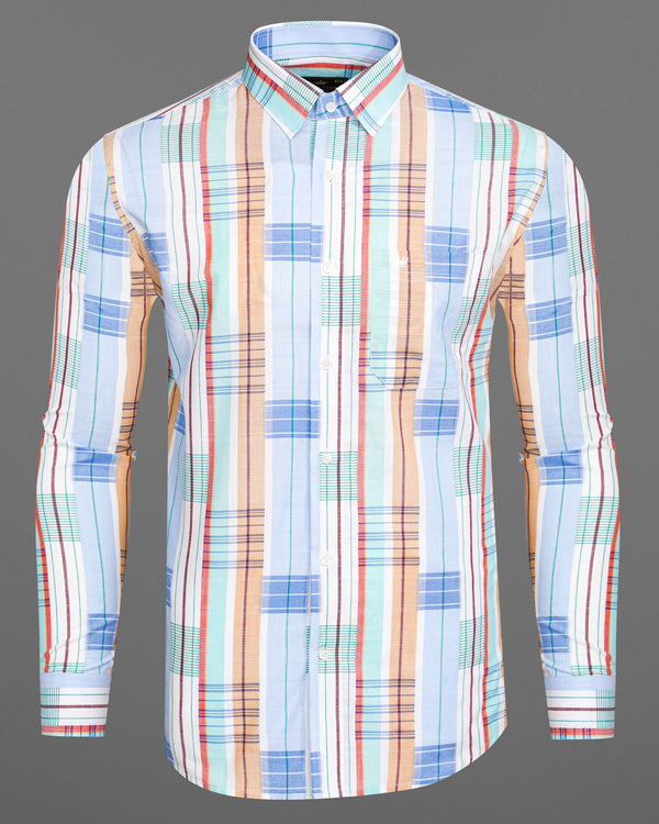 Gainsboro Blue Multicolor Striped Premium Cotton Shirt