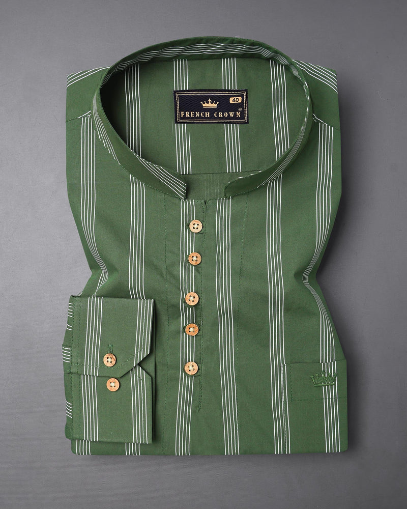 Finlandia Green Pin Striped Premium Cotton Kurta Shirt