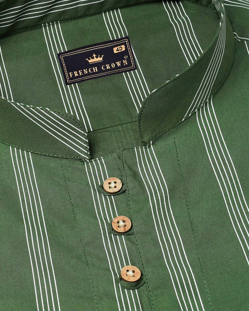 Finlandia Green Pin Striped Premium Cotton Kurta Shirt