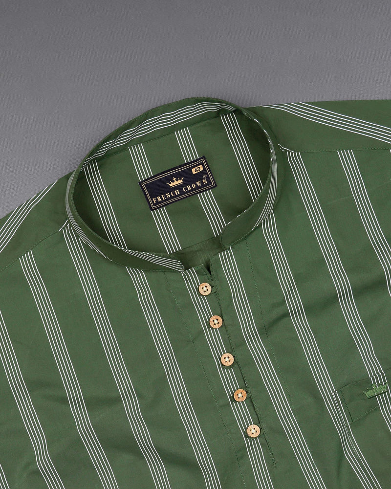 Finlandia Green Pin Striped Premium Cotton Kurta Shirt