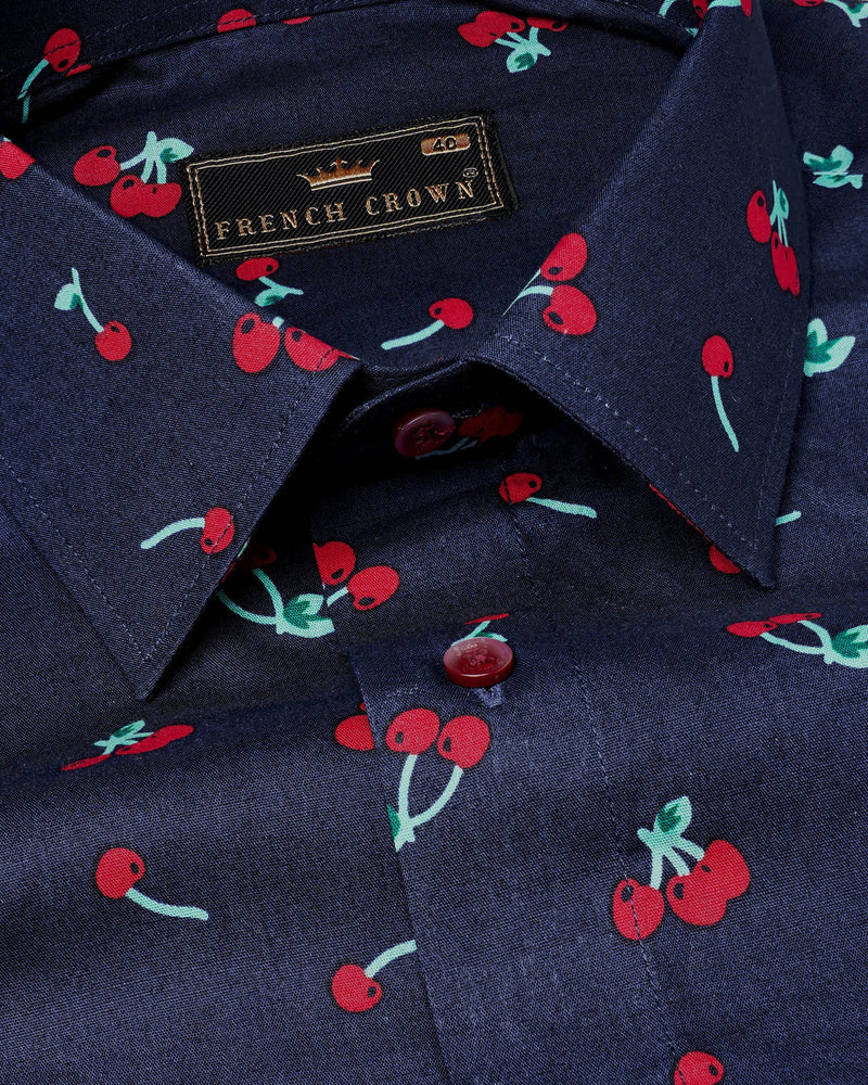 Licorice Blue Cherries Printed Premium Cotton Shirt