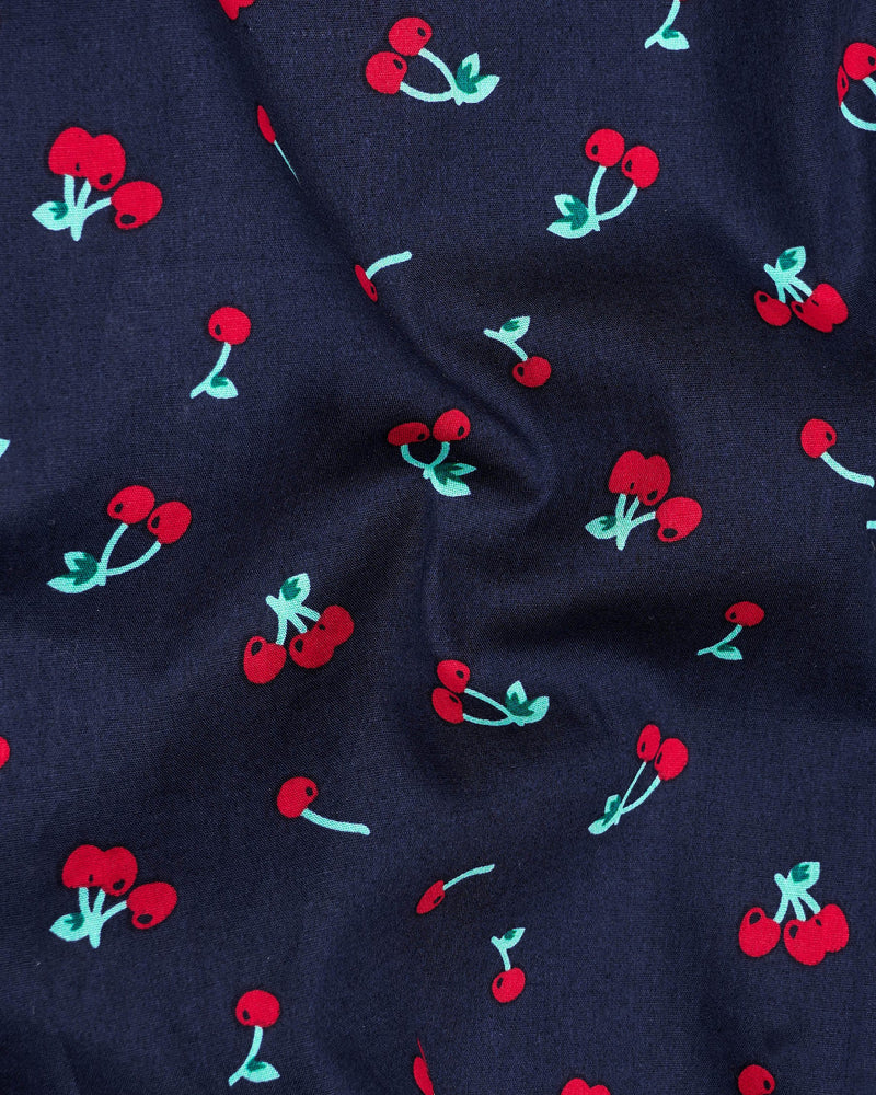 Licorice Blue Cherries Printed Premium Cotton Shirt