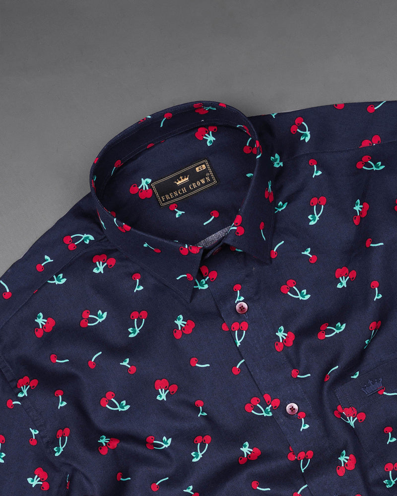 Licorice Blue Cherries Printed Premium Cotton Shirt