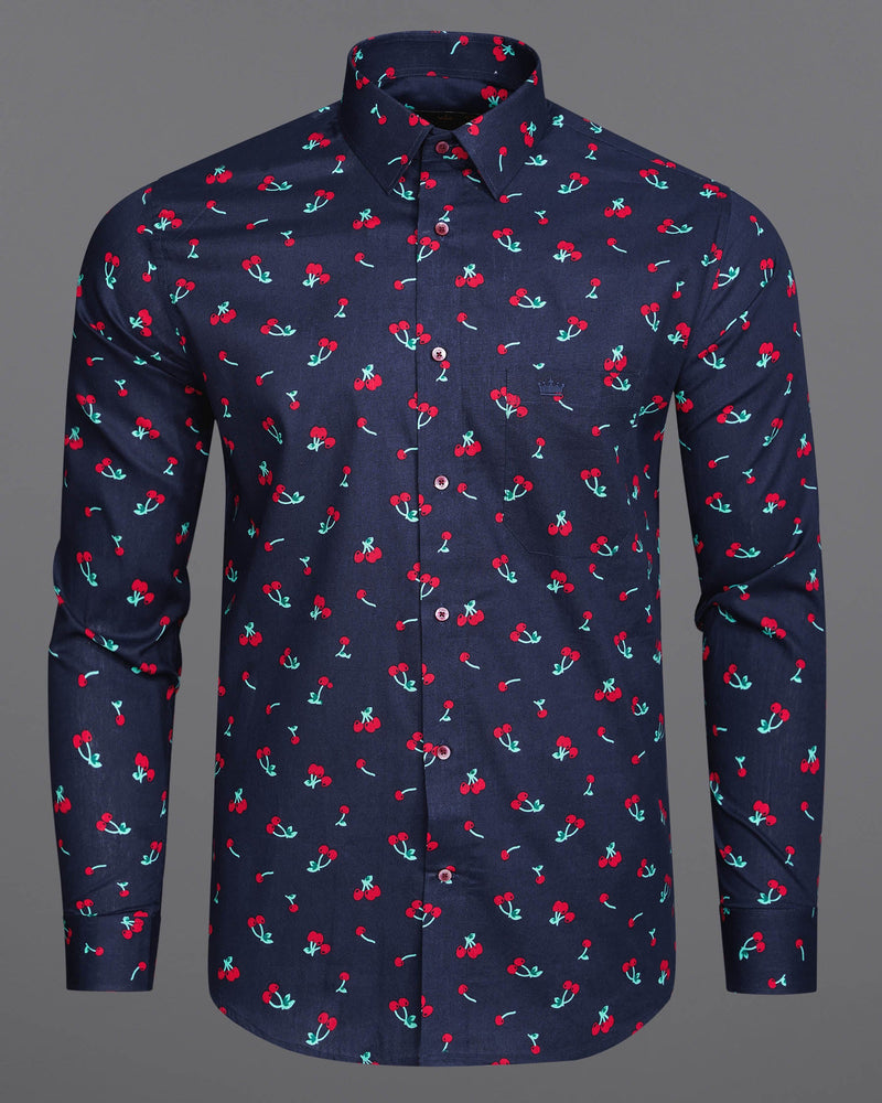 Licorice Blue Cherries Printed Premium Cotton Shirt