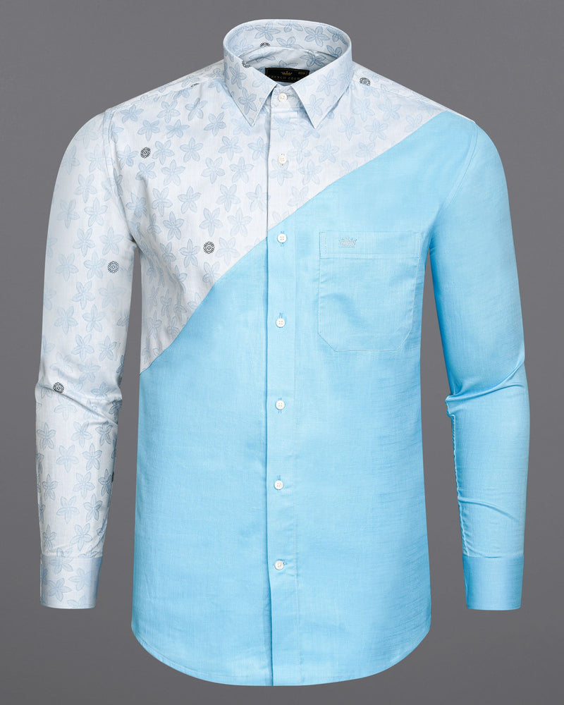 Mystic Baby Blue Floral Textured with Tiffany Jacquard Premium Giza Cotton Shirt