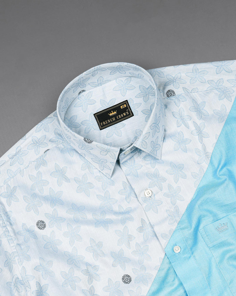 Mystic Baby Blue Floral Textured with Tiffany Jacquard Premium Giza Cotton Shirt