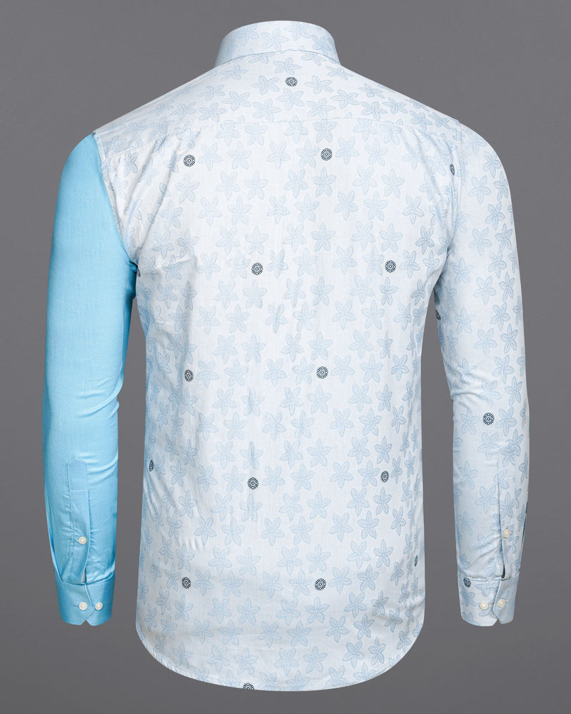 Mystic Baby Blue Floral Textured with Tiffany Jacquard Premium Giza Cotton Shirt