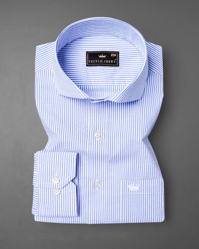 Portage Blue Pinstriped Premium Cotton Shirt