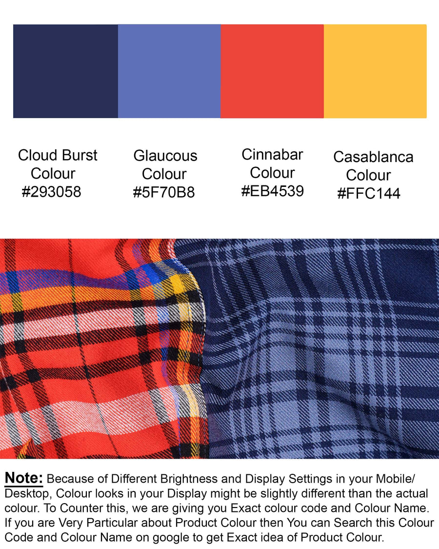 Cinnabar Red with Cloud Burst Blue Plaid Designer Flannel Shirt