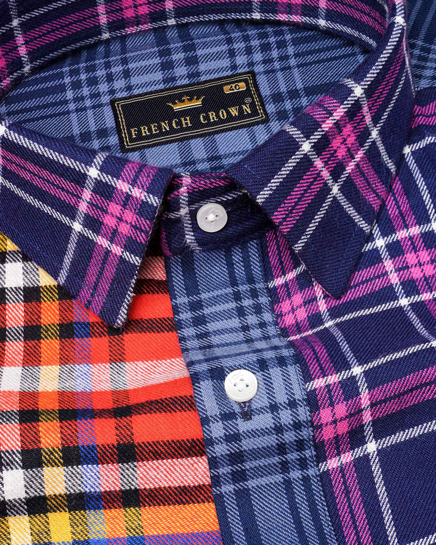 Cinnabar Red with Cloud Burst Blue Plaid Designer Flannel Shirt