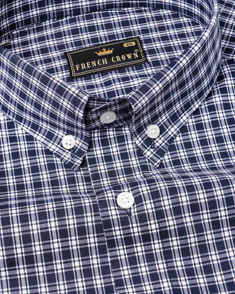 Paua Blue With White Gingham Premium Cotton Shirt