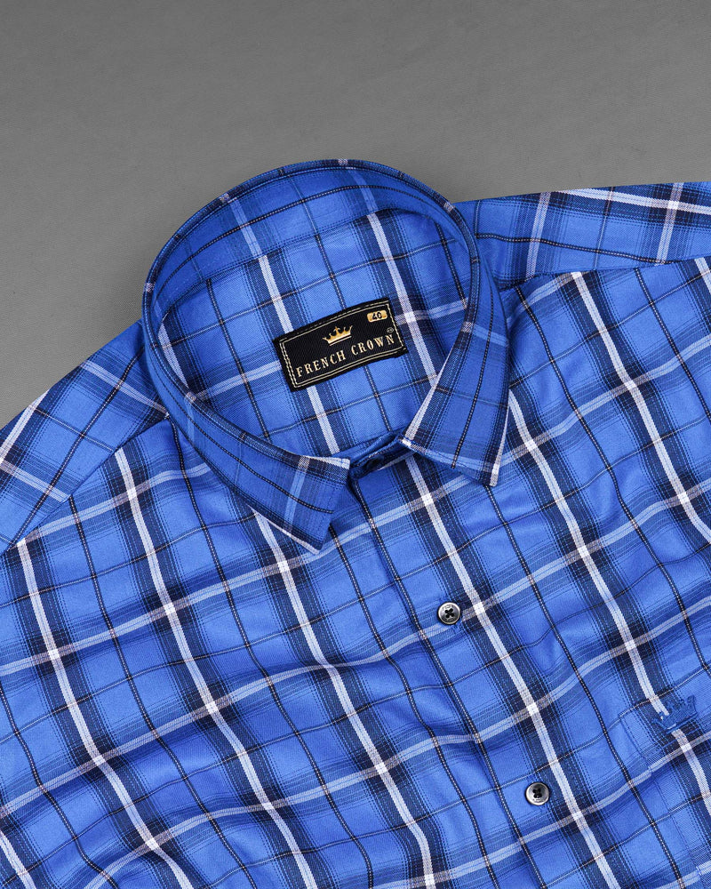 Indigo Blue Plaid Twill Premium Cotton Shirt