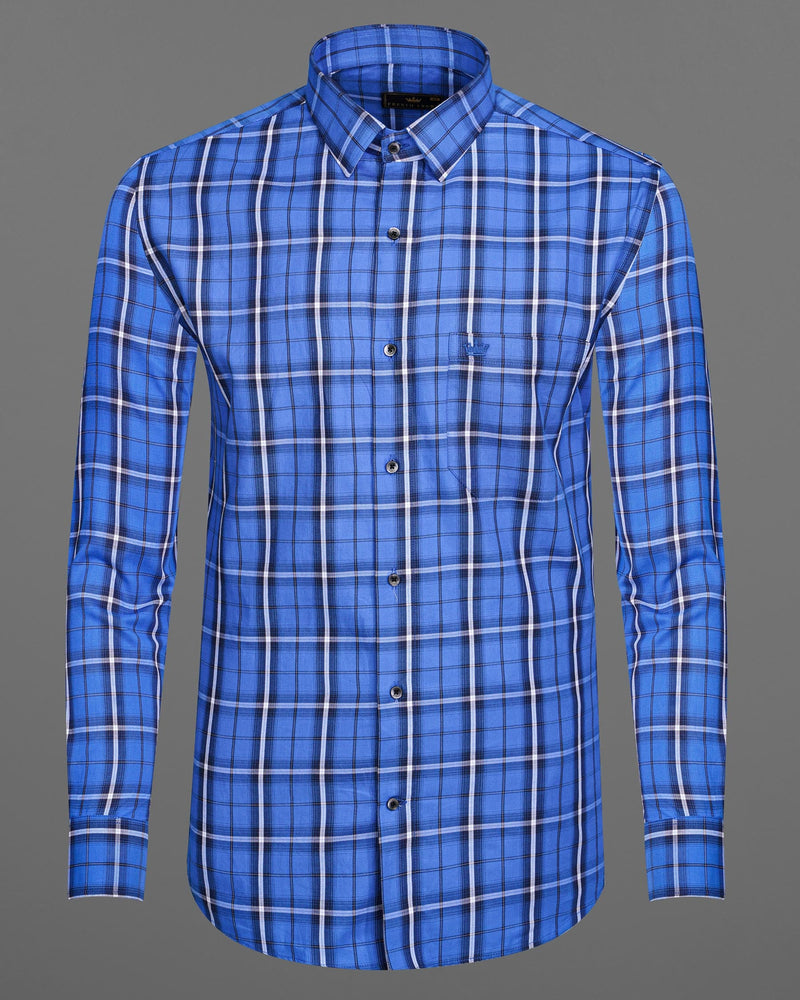 Indigo Blue Plaid Twill Premium Cotton Shirt