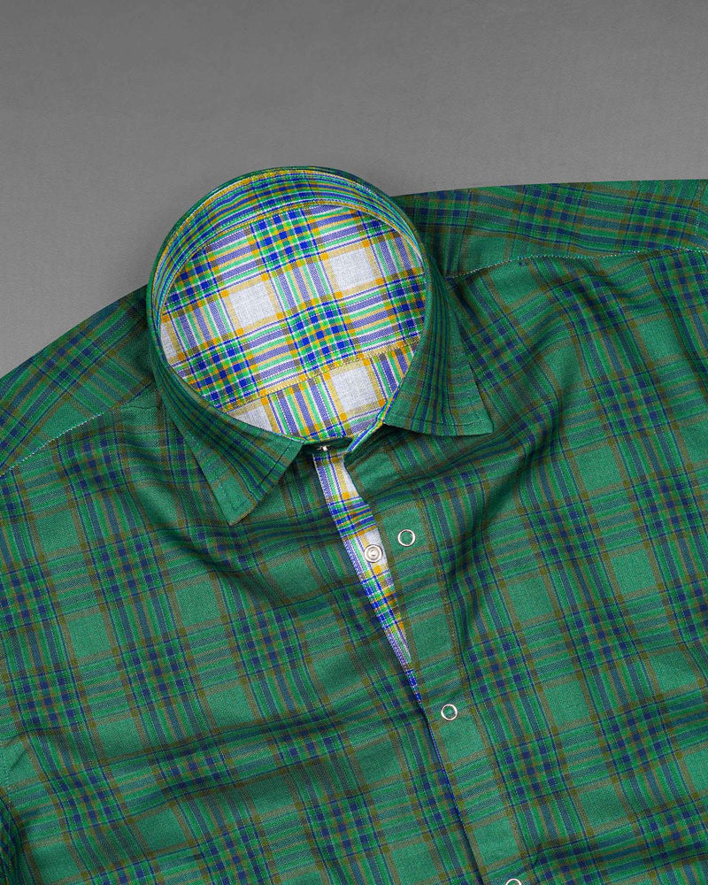 Cactus Green Plaid and Solitude White Plaid Herringbone Reversible Shirt