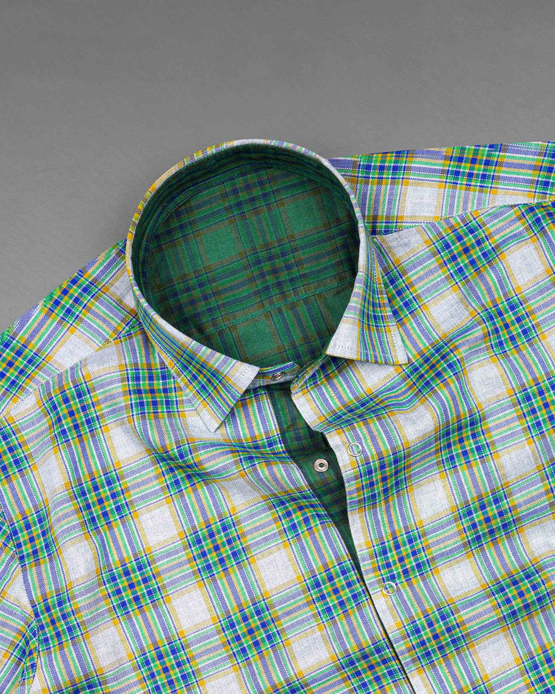 Cactus Green Plaid and Solitude White Plaid Herringbone Reversible Shirt