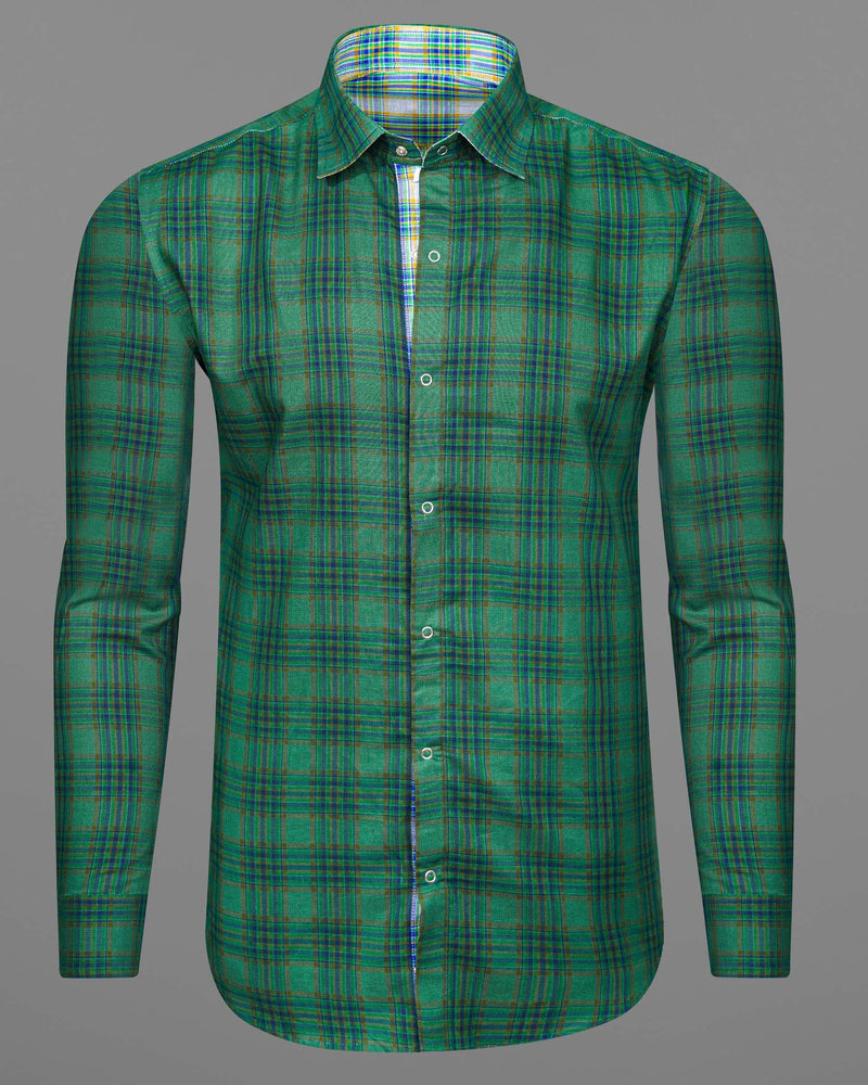 Cactus Green Plaid and Solitude White Plaid Herringbone Reversible Shirt