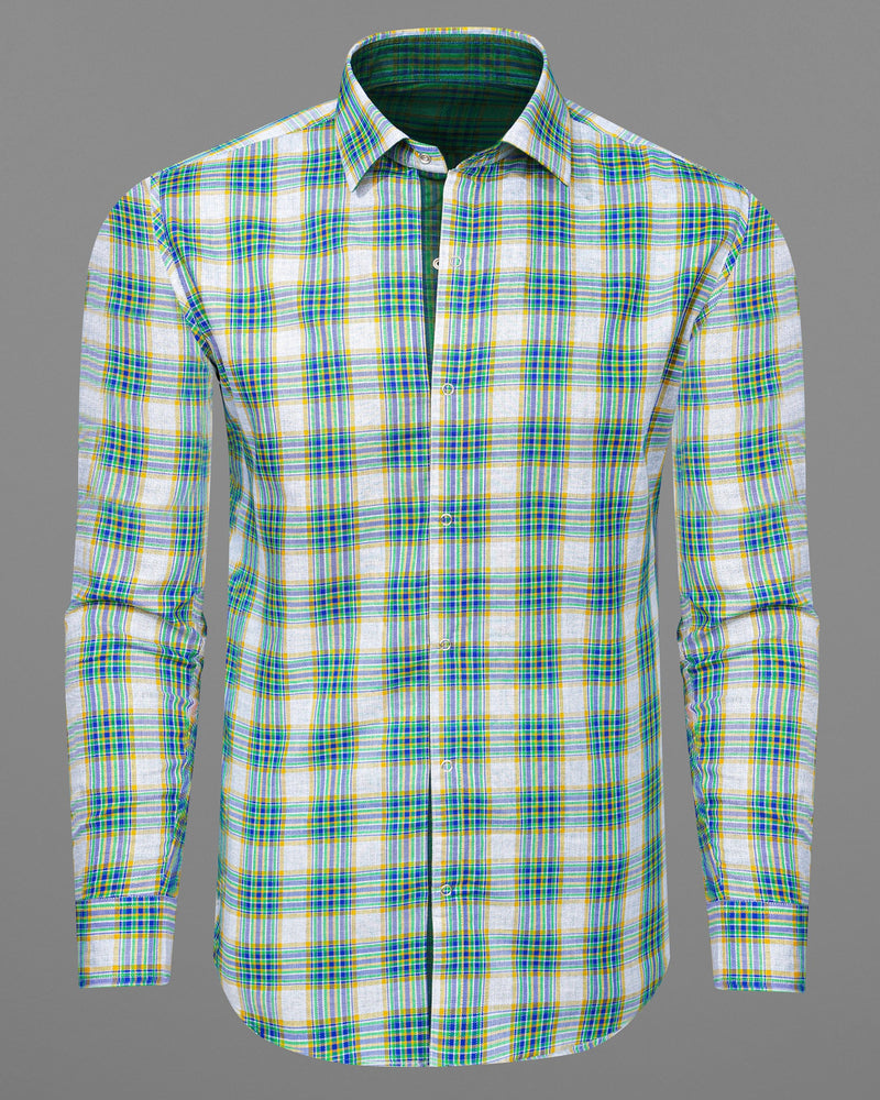 Cactus Green Plaid and Solitude White Plaid Herringbone Reversible Shirt