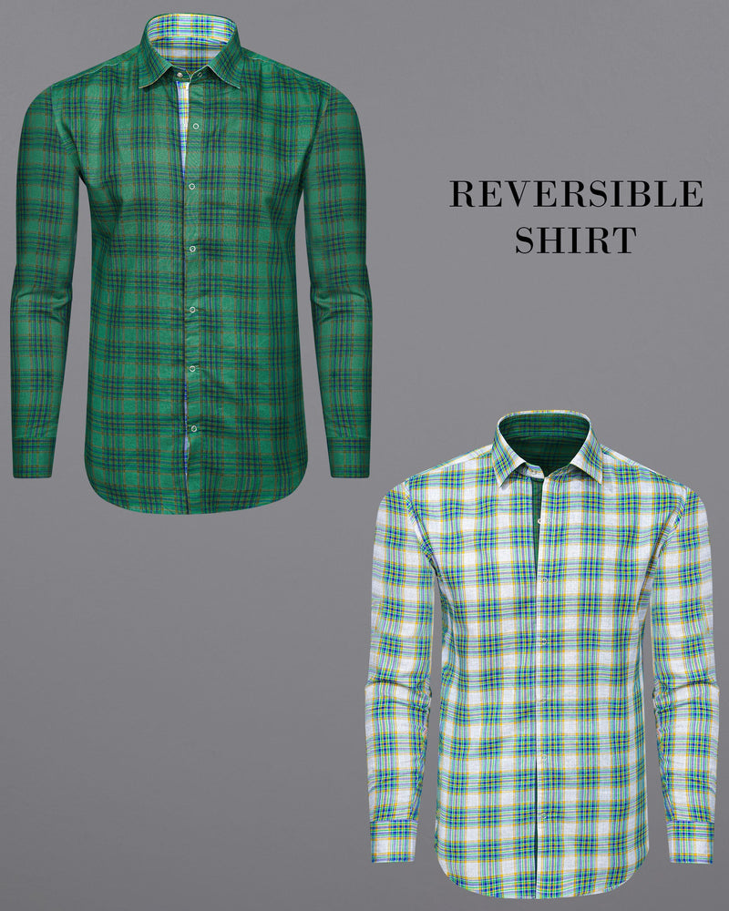 Cactus Green Plaid and Solitude White Plaid Herringbone Reversible Shirt