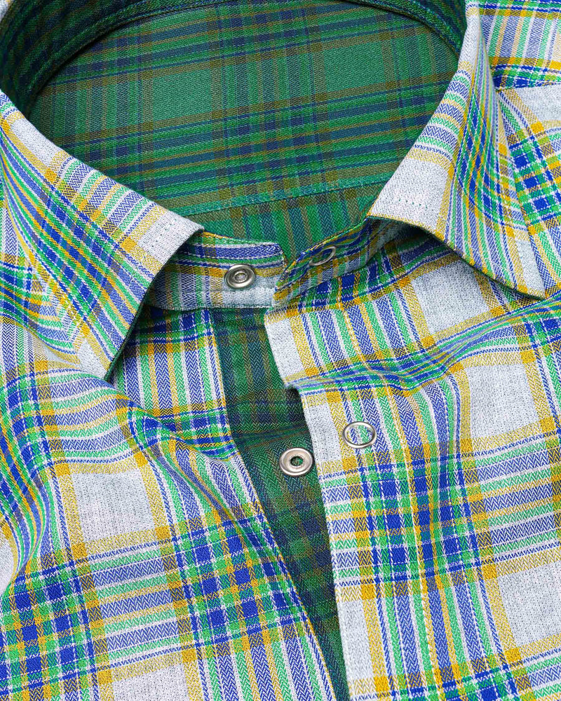 Cactus Green Plaid and Solitude White Plaid Herringbone Reversible Shirt