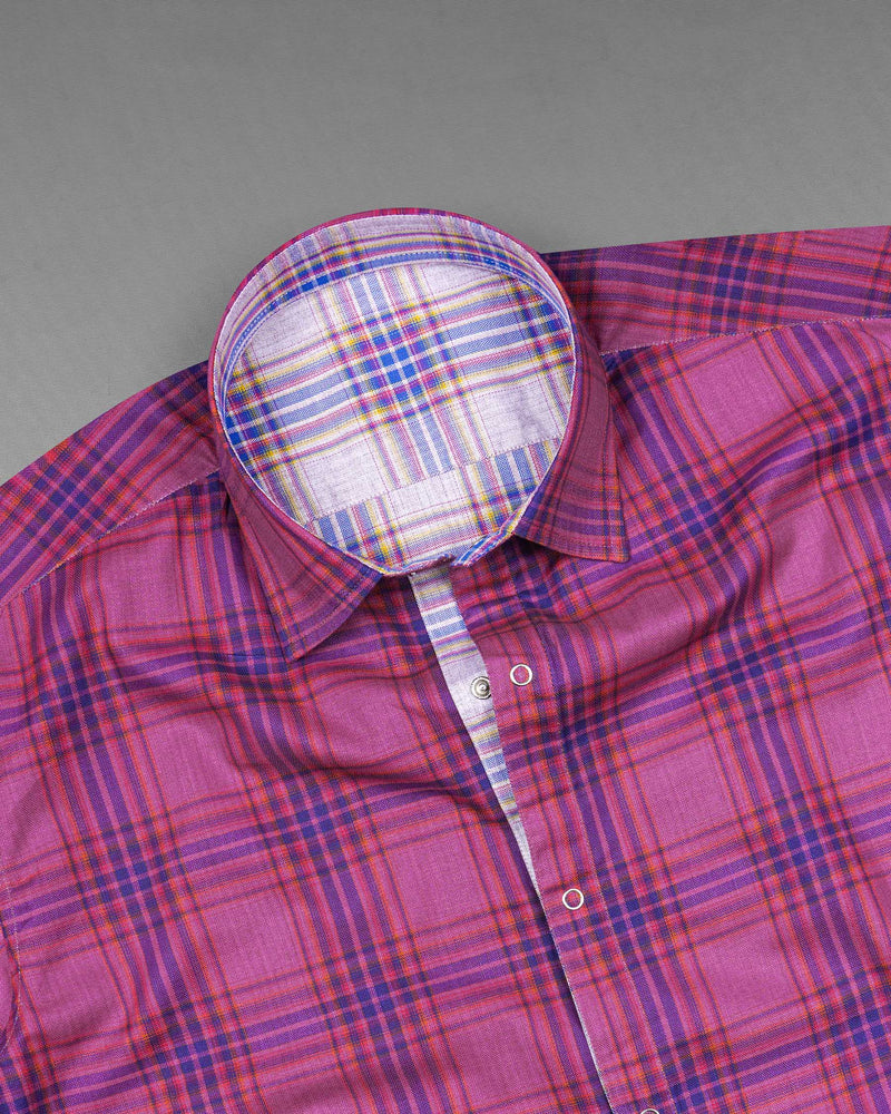 Mulberry Pink Plaid and Prelude Blue Plaid Herringbone Reversible Shirt