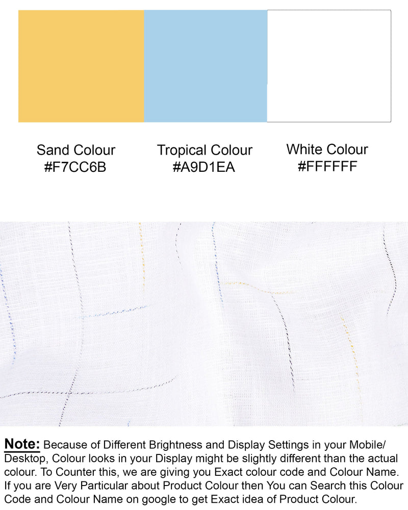 Bright White Luxurious Linen colourful Slubbed Textured Shirt