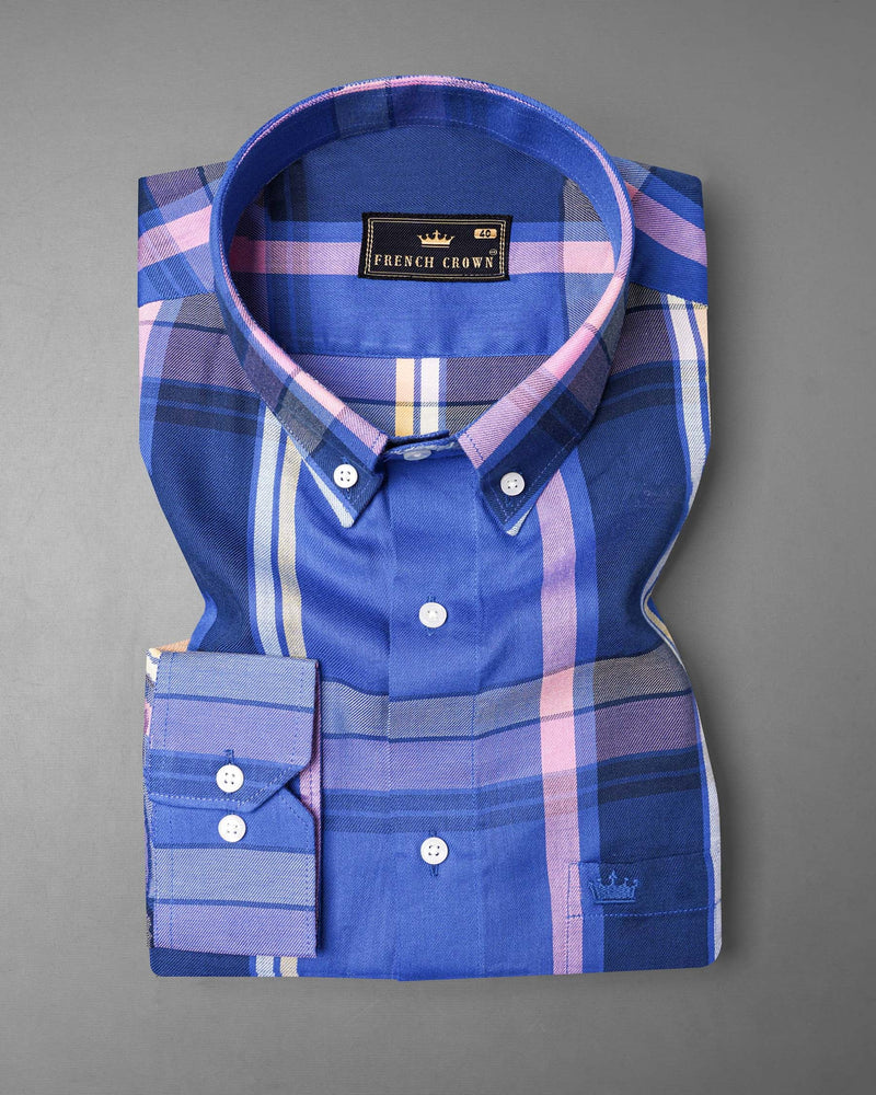 Governor Bay Blue and Cloud Burst Navy Blue Plaid Twill Premium Cotton Shirt