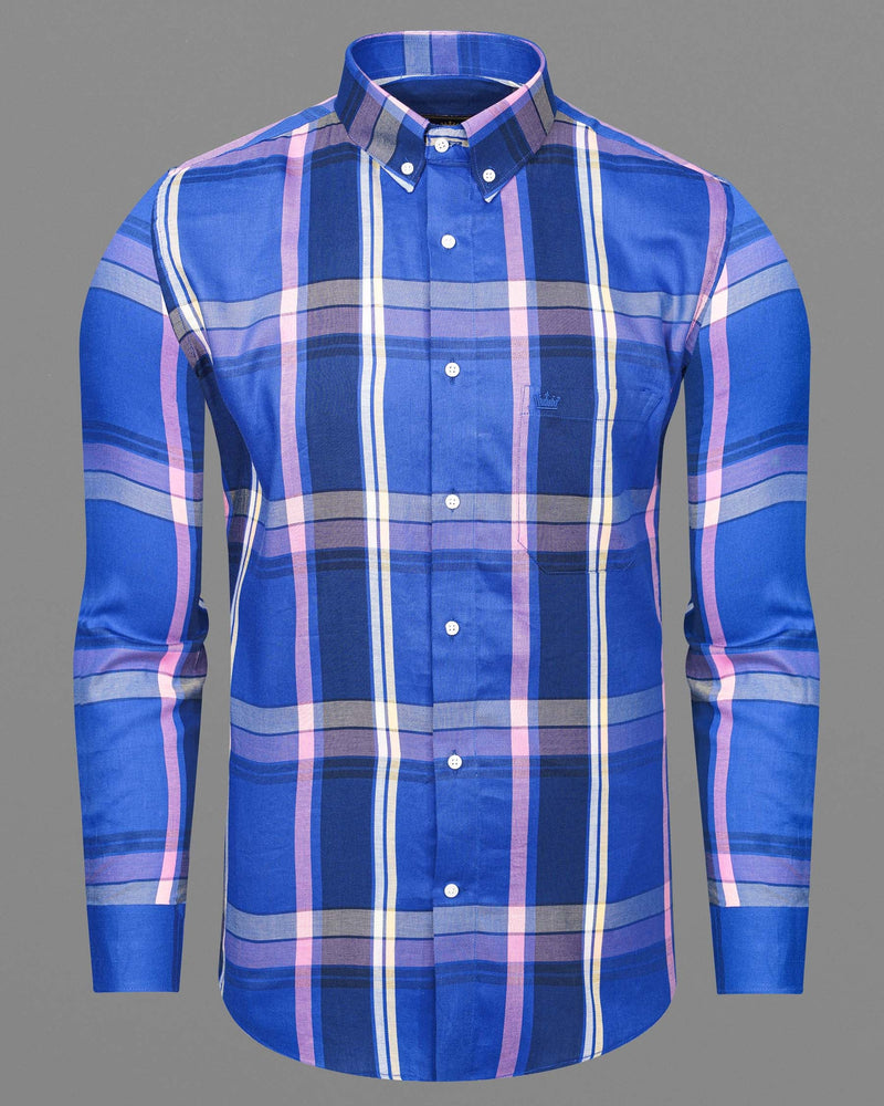 Governor Bay Blue and Cloud Burst Navy Blue Plaid Twill Premium Cotton Shirt