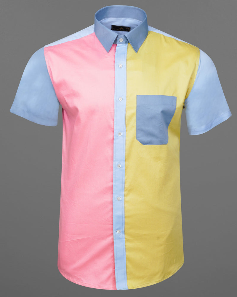 Greenish Beige Yellow and Wewak Pink Colour block Super Soft Premium Cotton Designer Shirt