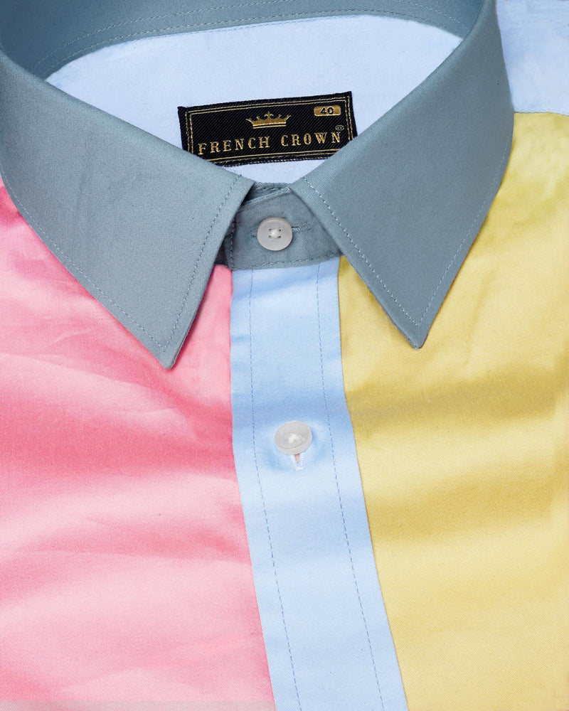 Greenish Beige Yellow and Wewak Pink Colour block Super Soft Premium Cotton Designer Shirt