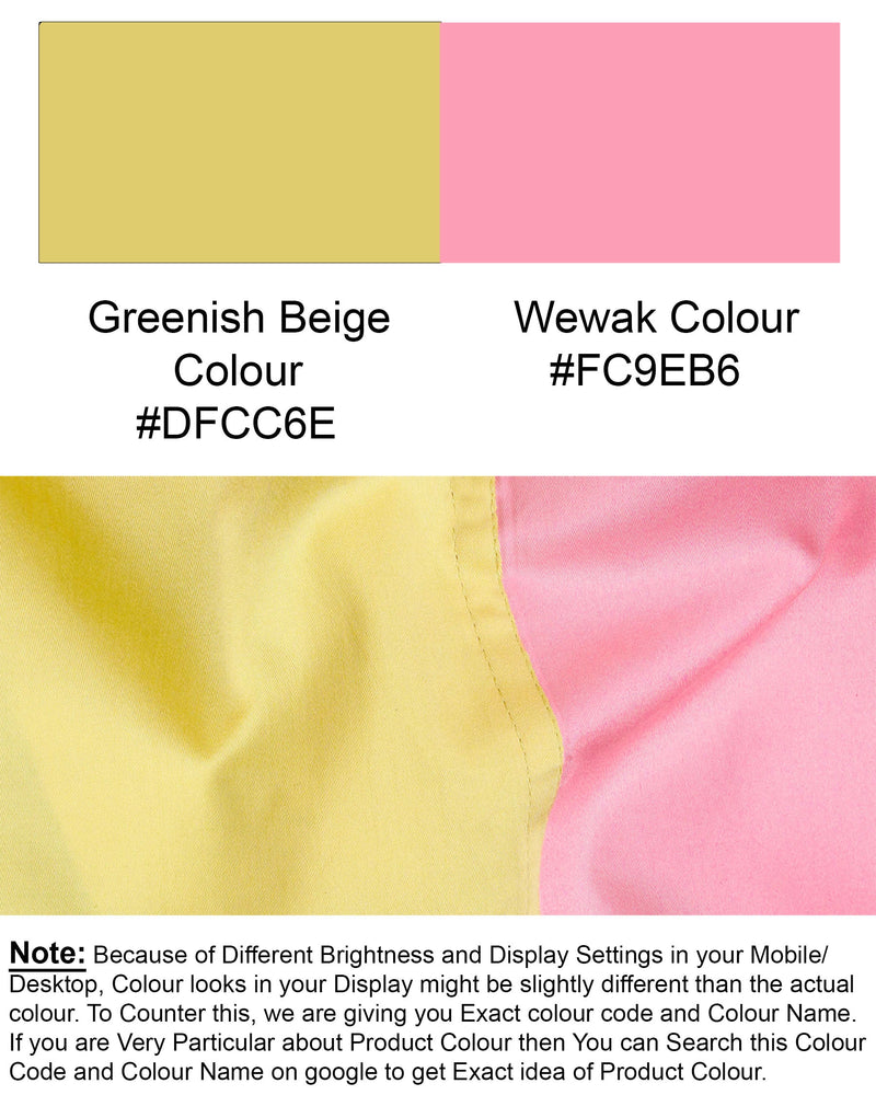 Greenish Beige Yellow and Wewak Pink Colour block Super Soft Premium Cotton Designer Shirt