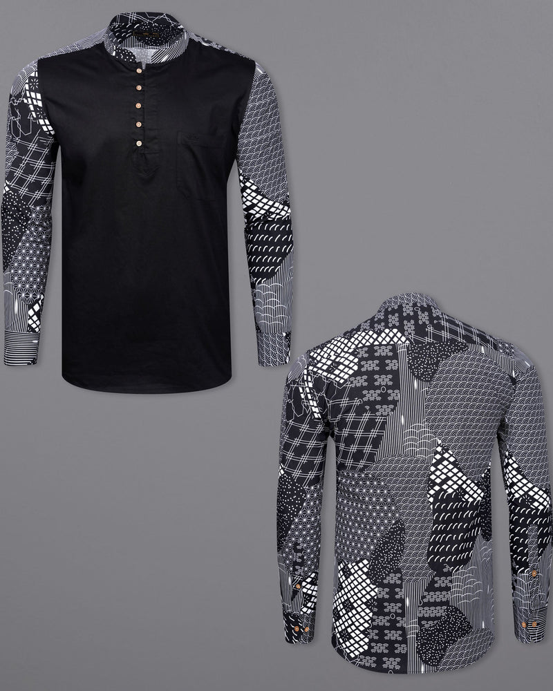 Black and White Quirky Printed Premium Cotton Designer Kurta Shirt