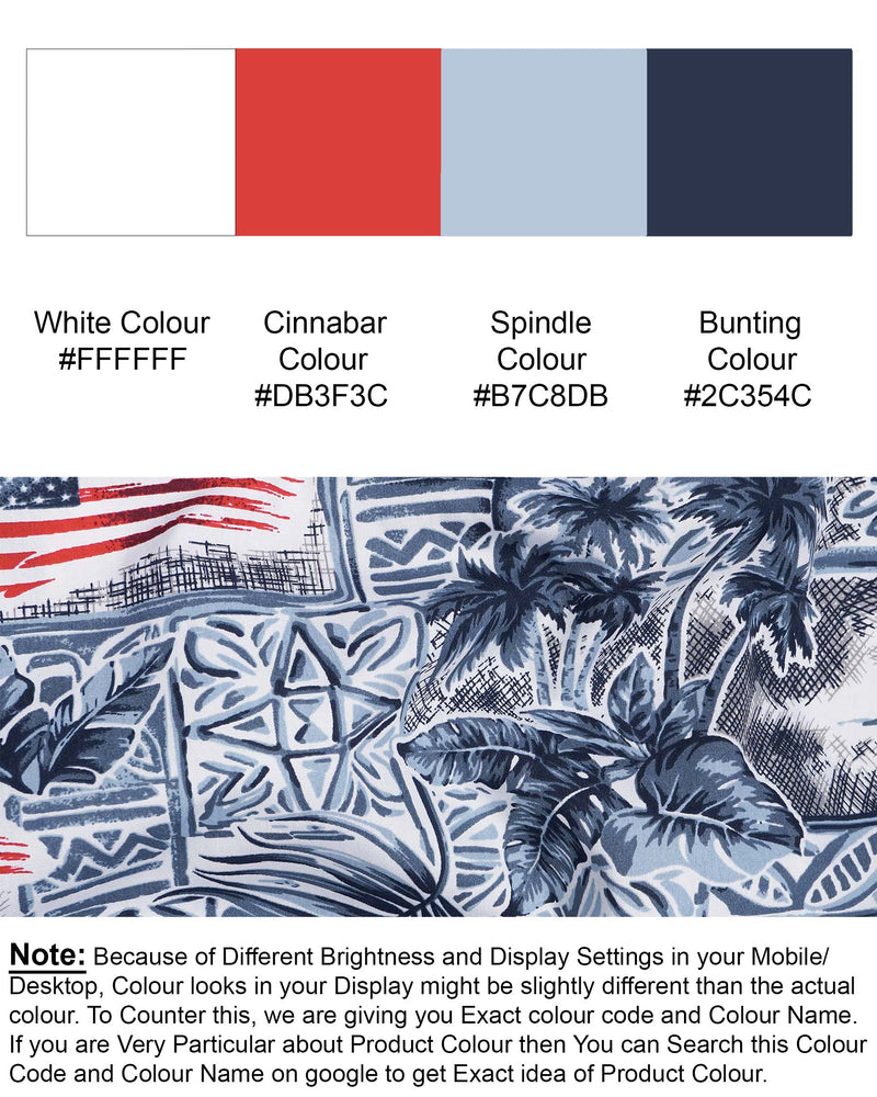 Bunting Navy Blue and Spindle Blue Tropical Printed with American Flag Premium Cotton Shirt