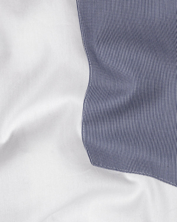 Bright White and Rhino Blue Dobby Textured Premium Giza Cotton Designer Shirt