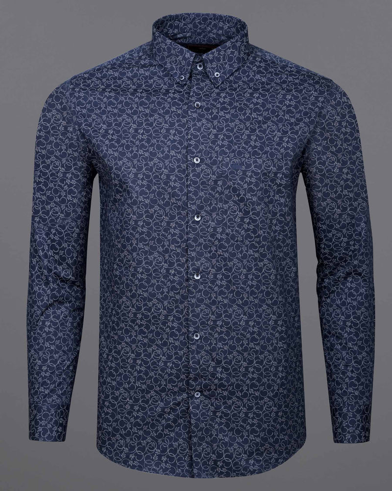 Bunting Blue Chintz Printed Twill Premium Cotton Shirt