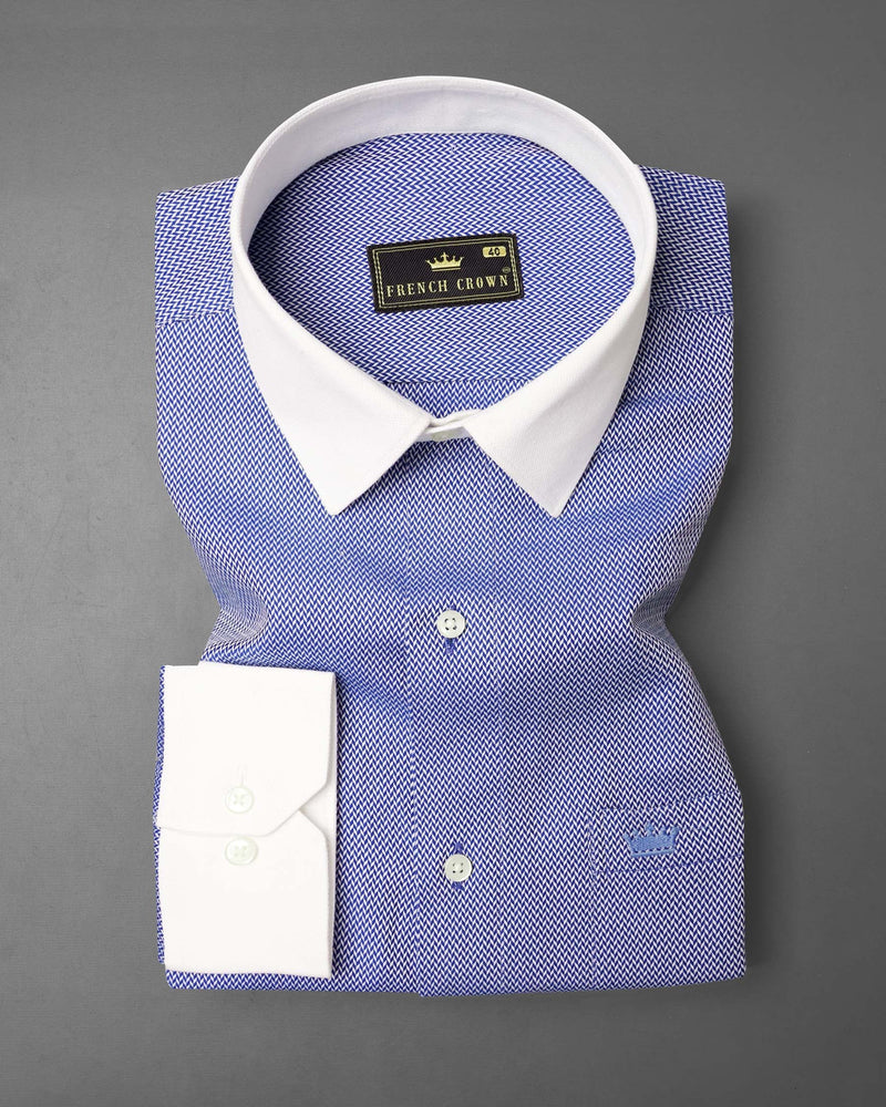 Cobalt Blue with White Collar Dobby Textured Premium Giza Cotton Shirt