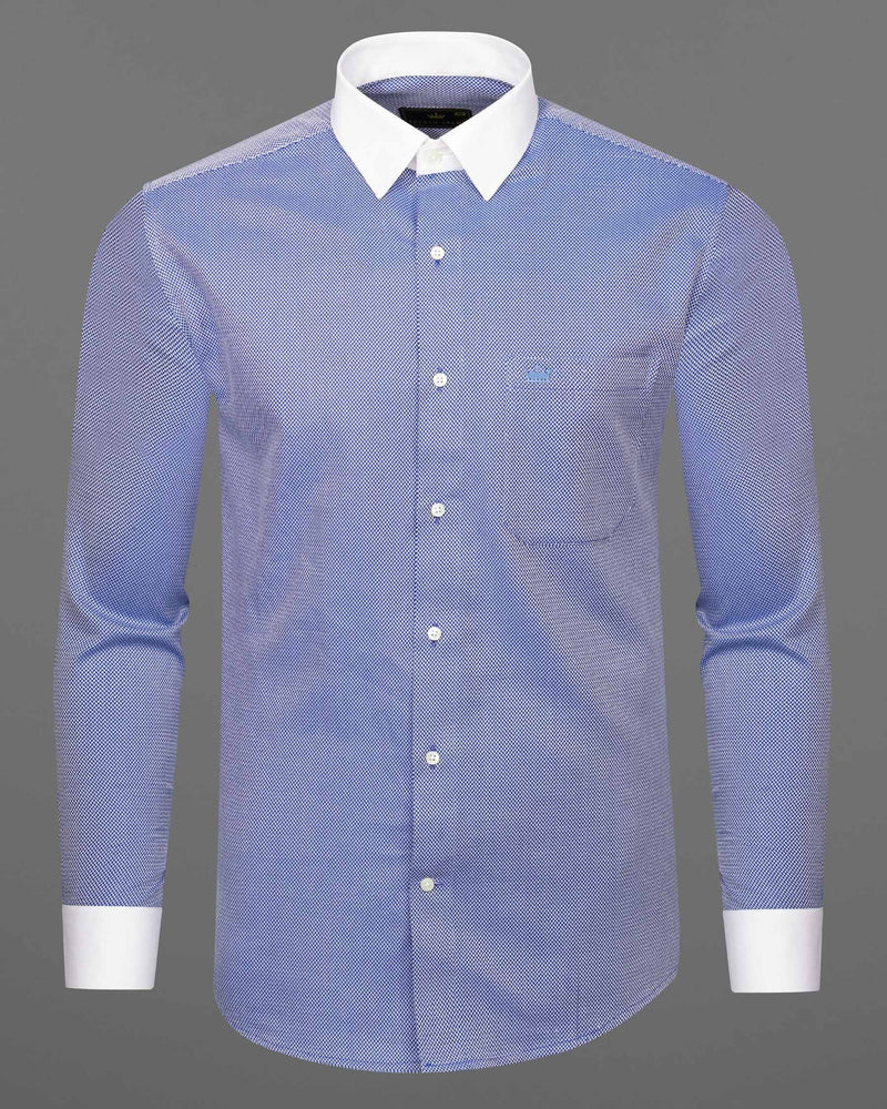 Cobalt Blue with White Collar Dobby Textured Premium Giza Cotton Shirt