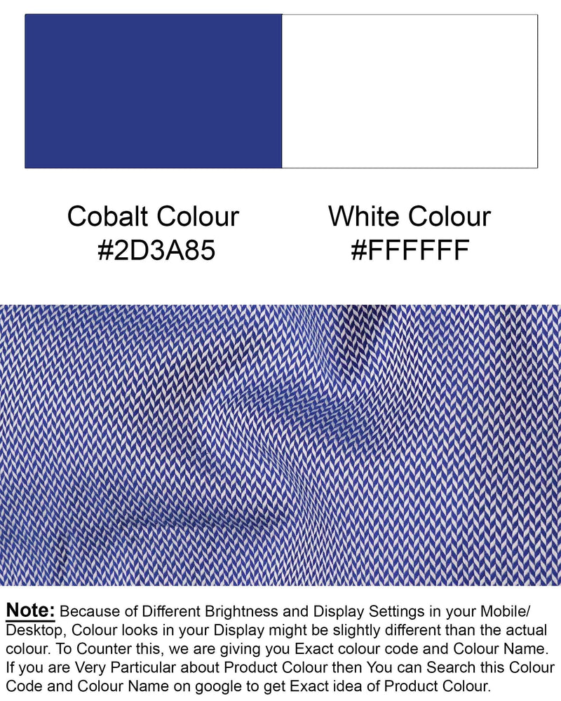 Cobalt Blue with White Collar Dobby Textured Premium Giza Cotton Shirt