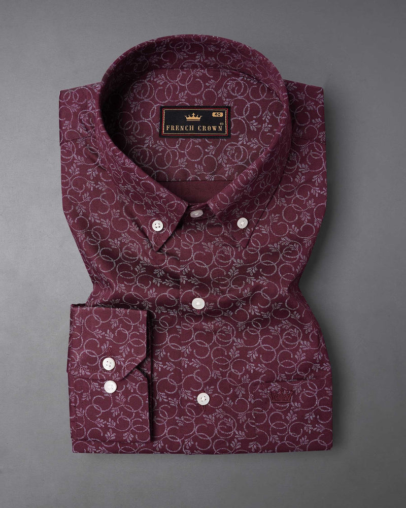 Wine Berry Ditzy Floral Twill Premium Cotton Shirt